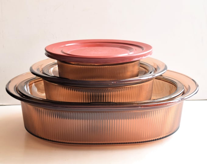 Set of 13 Corning Visions Cookware Set, Amber Brown Glass Bakeware Set With Lids, Vintage Pyrex