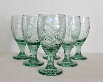 Set of 6 Libbey Orchard Fruit Green Goblets Water Glasses
