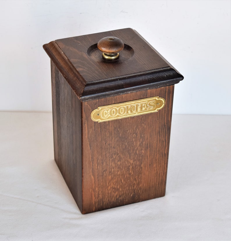 Vintage Solid Wood Storage Canister With Lining Wooden Kitchen Box Household Accessories