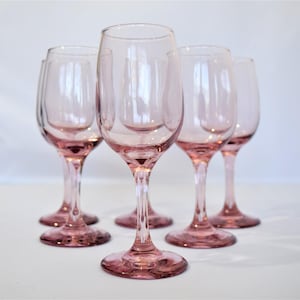 Set of 6 Pink Libbey Premier Wine Goblets / Wine Glasses / Vintage Glassware