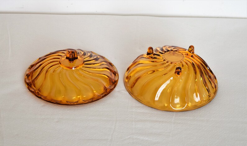 Vintage Amber Glass Candy Dish with LidColored Glass Home Decor