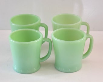 Set of 4 Jadeite Ovenware Fire King Mugs by Anchor Hocking Made in the USA