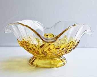 Clear and Yellow Glass Bowl/ Pressed Glass Serving Bowl