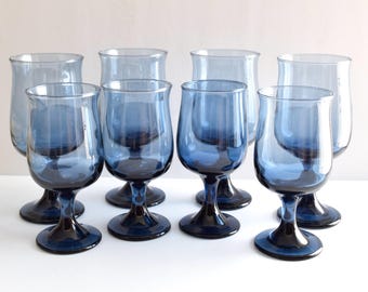 Set of 8 Libbey BlueTulip Wine Glasses 2-size Small and Large Goblets