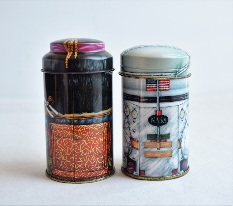 Set of 2 Cap-Tins Canisters Made in England by The Tin Box Co.Collectible Tea Tin