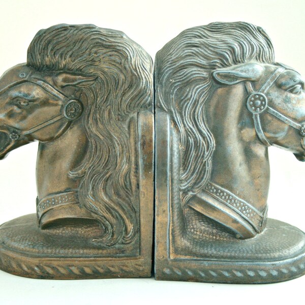 Antique Horse Bookends Circa 1920s Vintage Home Decor Vintage Office Rustic Hollywood Regency by the TarnishedHalo on Etsy