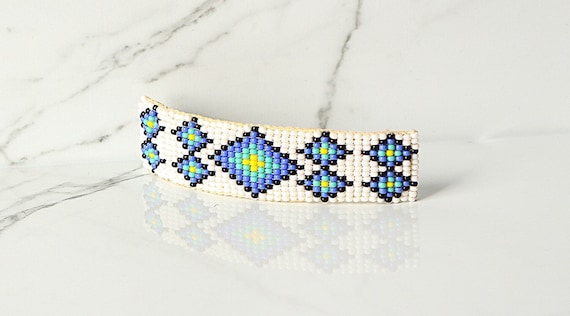 Authentic Native American Large Beaded Hair Barrette-white  display picture 1