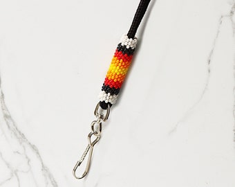 Authentic Native American Beaded Lanyard-White/Red