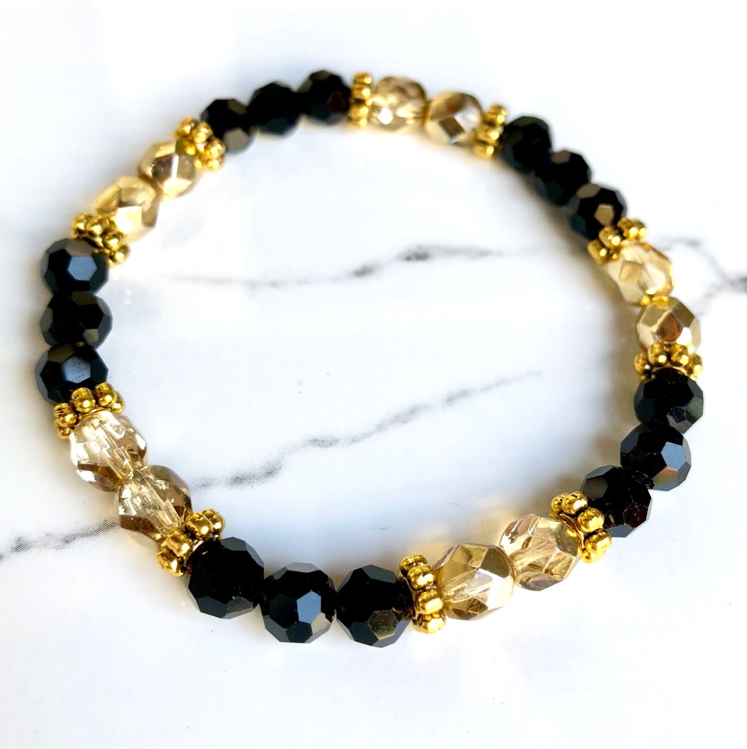 Black And Gold Beaded Bracelet Etsy black-and-gold-beaded-bracelet-etsy