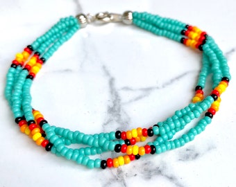 Authentic Native American Beaded Bracelet-Turquoise Sunburst