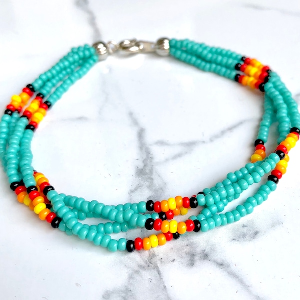 Authentic Native American Beaded Bracelet-Turquoise Sunburst