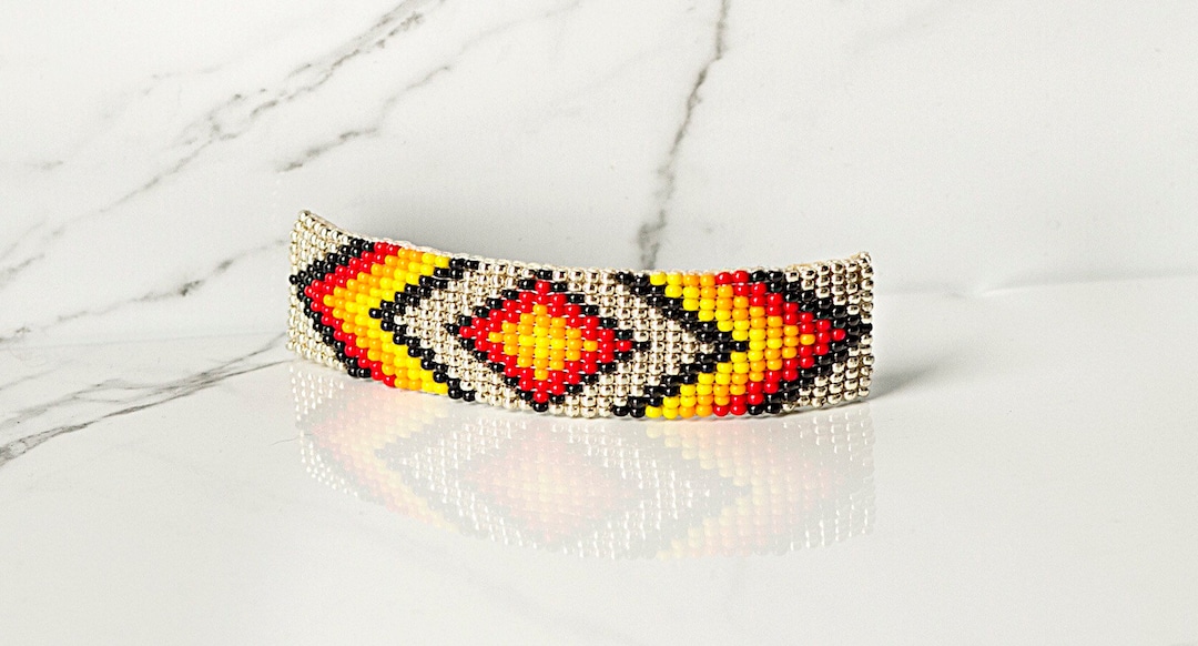 Authentic Native American Large Beaded Hair Barrette-silver 