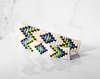 The Duo-Authentic Native American Beaded Barrette Pair in White/Blue