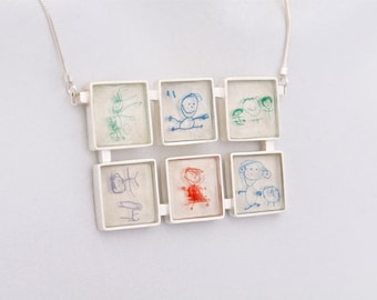 Childrens Drawings Necklace- Six Frames