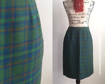 Vintage Wool Plaid Pencil Skirt, Vintage Pencil Skirt