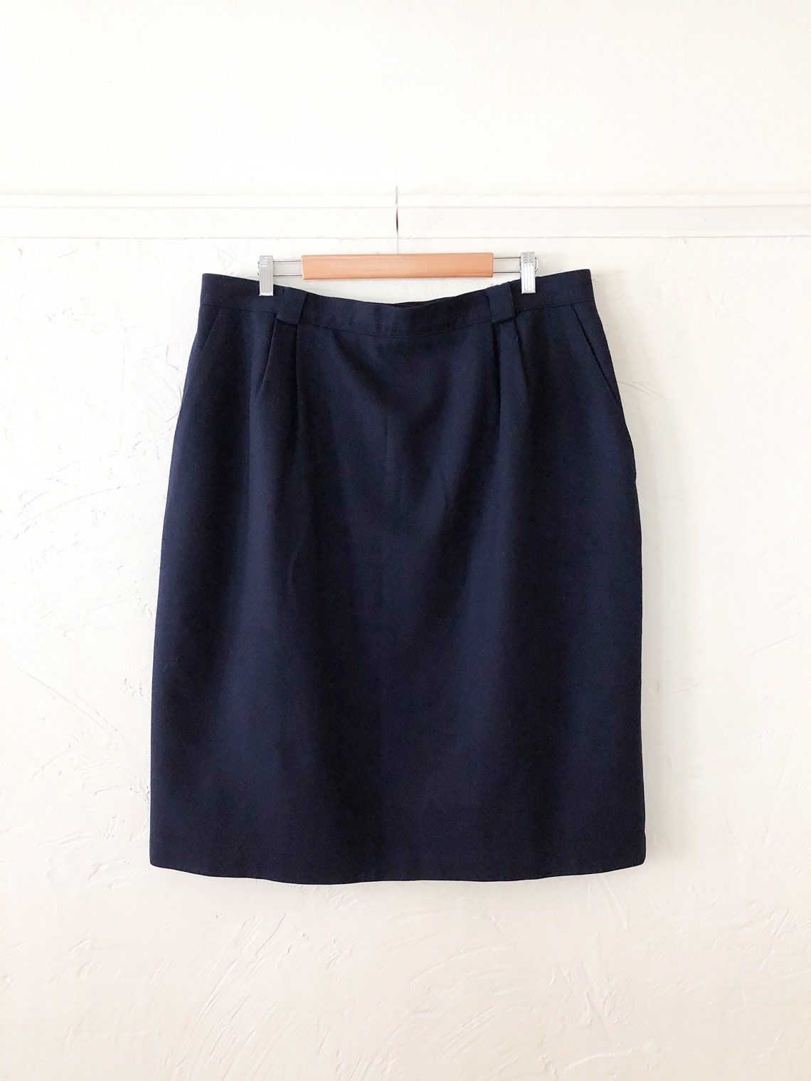 Navy Wool Midi Pencil Skirt With Pockets Vintage Wool Pencil | Etsy