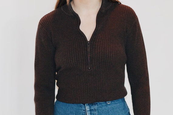 90s Brown Zip up Turtleneck - Etsy