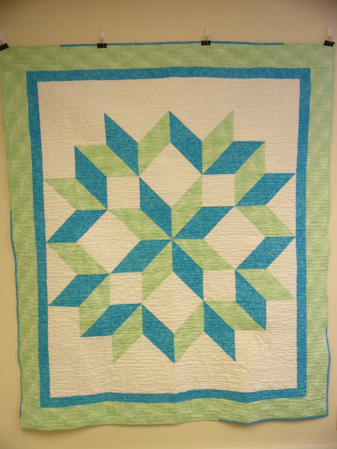 Blue and Green Carpenter's Star Twin Size Quilt, Star Quilt 62 X 74 Etsy