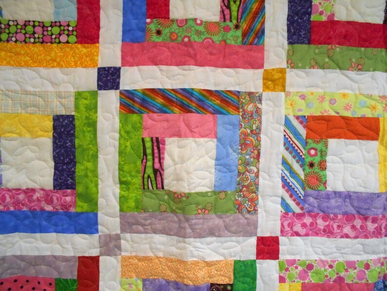 Twin Size Quilt Twin Size Bed Quilt Bright and Scrappy Log Etsy