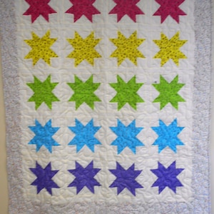 Baby Quilt, Handmade Bright Stars Baby Quilt, Star Baby Quilt 42&quot; x 52&quot;
