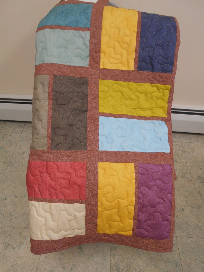 Twin Size Quilt, Warm Colored Large Block Modern Twin Size Quilt 68 X