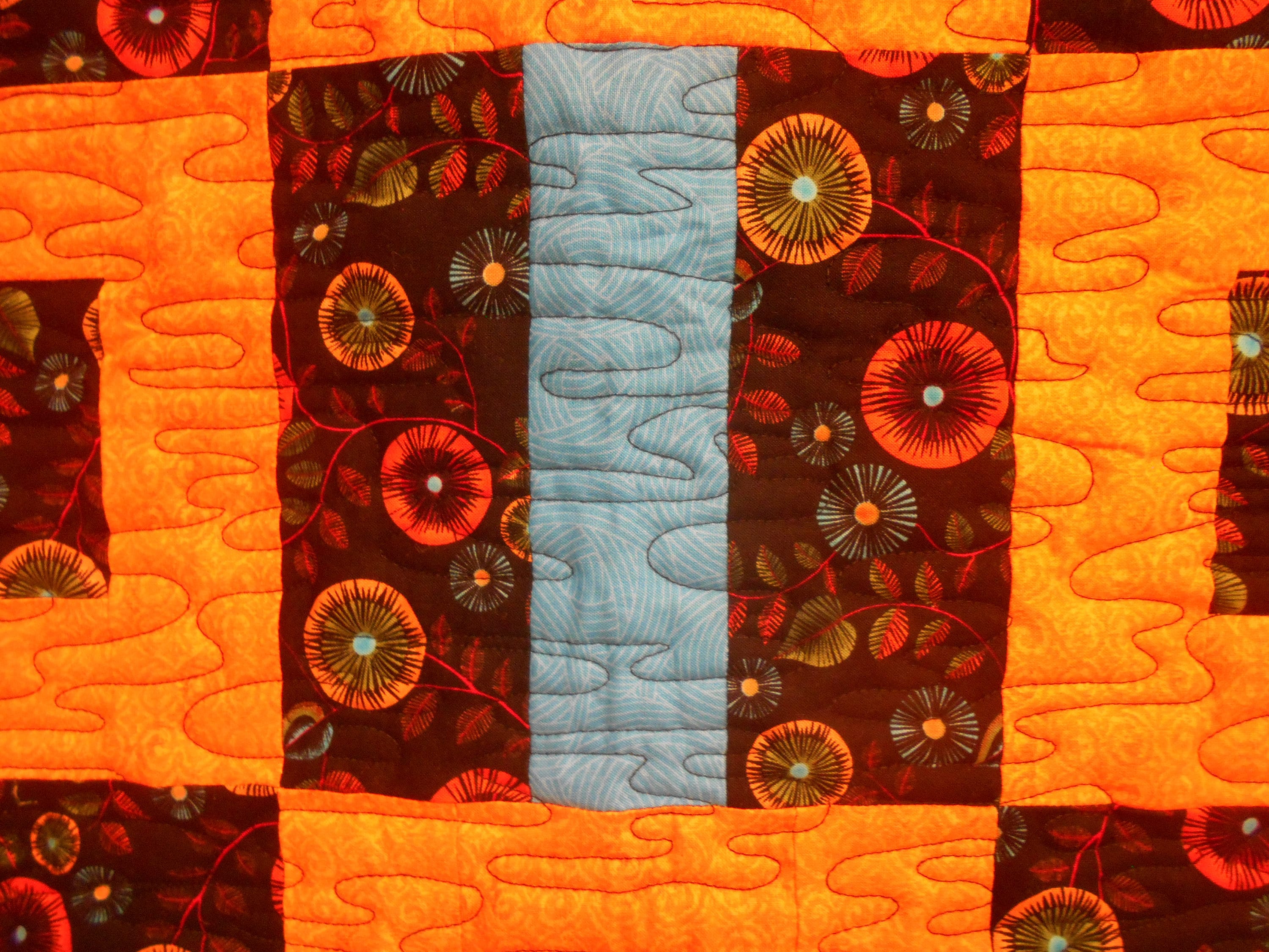 Quilt, Handmade Quilt, Throw Quilt, Lap Quilt, Blue, Orange and Black