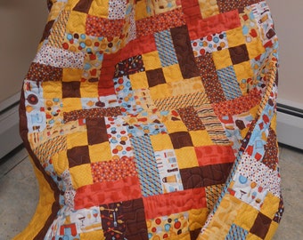 Handmade Full Size Kitchen Quilt: Colorful Flower Patchwork (71" x 80")
