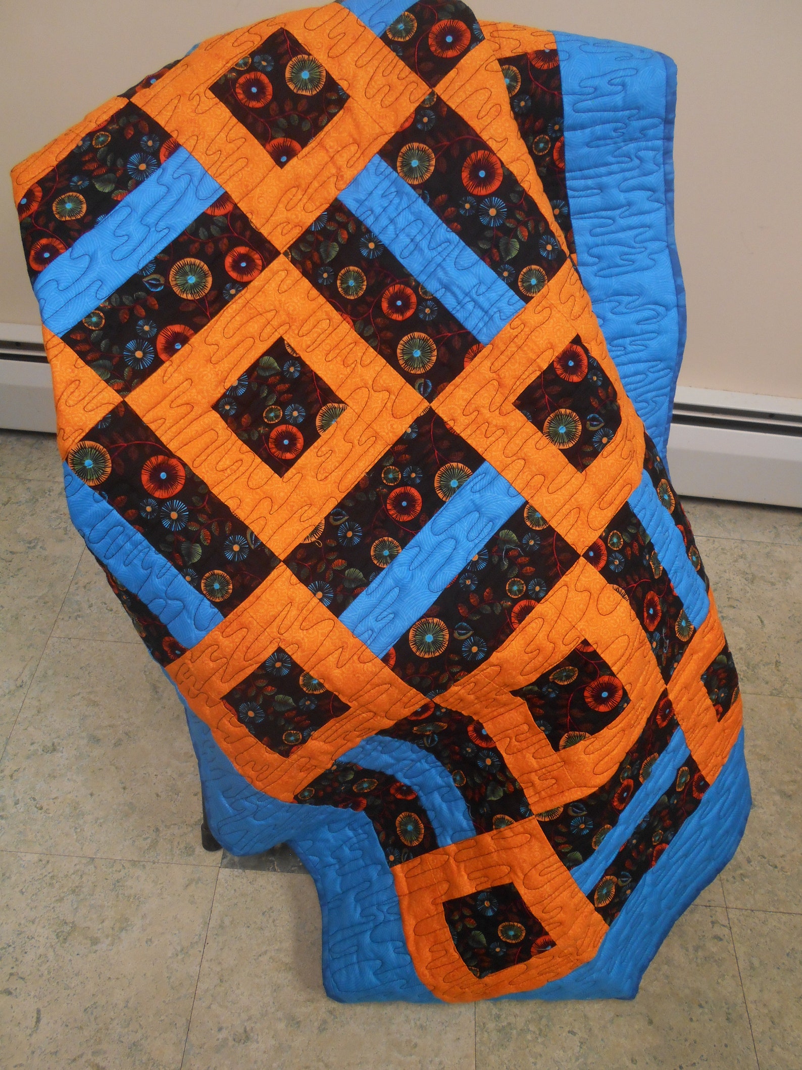 Quilt Handmade Quilt Throw Quilt Lap Quilt Blue Orange Etsy