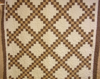 Quilt, Handmade Brown Double Irish Chain Quilt 90" x 92"