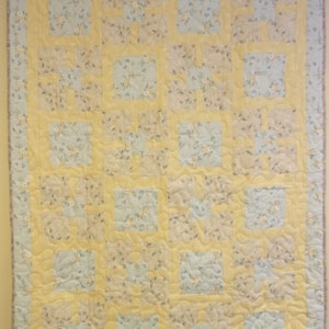 Handmade Patchwork Yellow and Gray Quilt, 45&quot; x 62&quot;