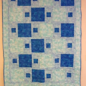 Blue Quilted Throw, Lap Quilt In Shades of Blue, 45&quot; x 59&quot;