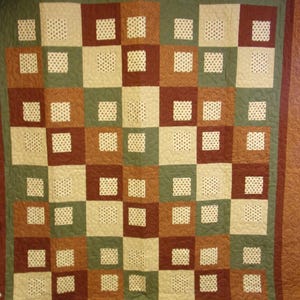 Quilt, Handmade Patchwork Quilt, Fall Colors and Leaf Queen Size Quilt 84&quot; x 94&quot;