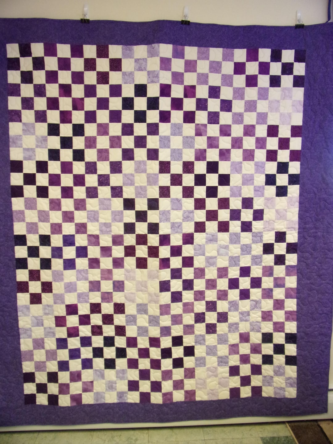 Pattern Patchwork Purple Handmade Purple Patchwork Quilt: Nine-patch Cotton Bedding (74