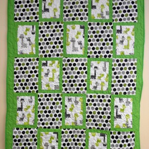 Handmade Crib Size Quilt, Baby Dinos Green and Grey Quilt, 43 x 59 image 1