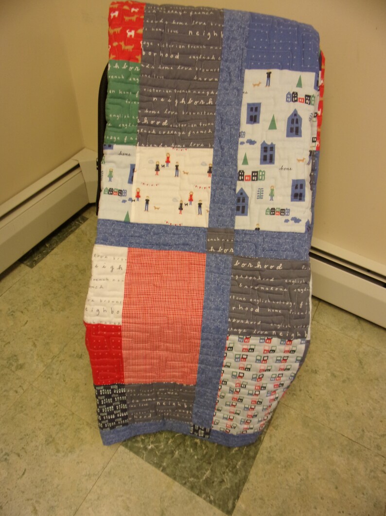 Modern Twin Size Quilt Masculine Large Block Neighborhood Etsy