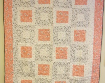 Handmade Peachey-Pink Butterfly Quilt, 47" x 64"