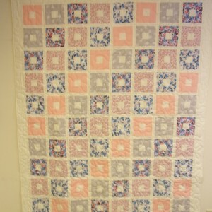 Quilt, Soft and Pretty Building Blocks Quilt, Square in a Square Quilt, 62&quot; x 77&quot;