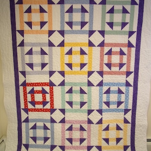 Queen Size Double Churn Dash Quilt, 1930 es Reproduktion Fabric Traditional Churn Dash Queen Size Quilt 78 &quot;x 90&quot;