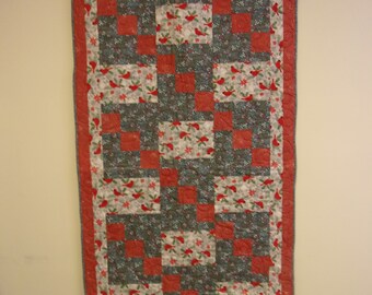 Handmade Patchwork Cardinal Bed Runner: Quilted Table Decor (35" x 89")
