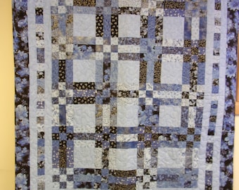 Handgemachte Patchworkdecke Blau: Neun Flicken Zaun Geländer Design