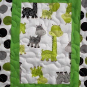 Handmade Crib Size Quilt, Baby Dinos Green and Grey Quilt, 43 x 59 image 2