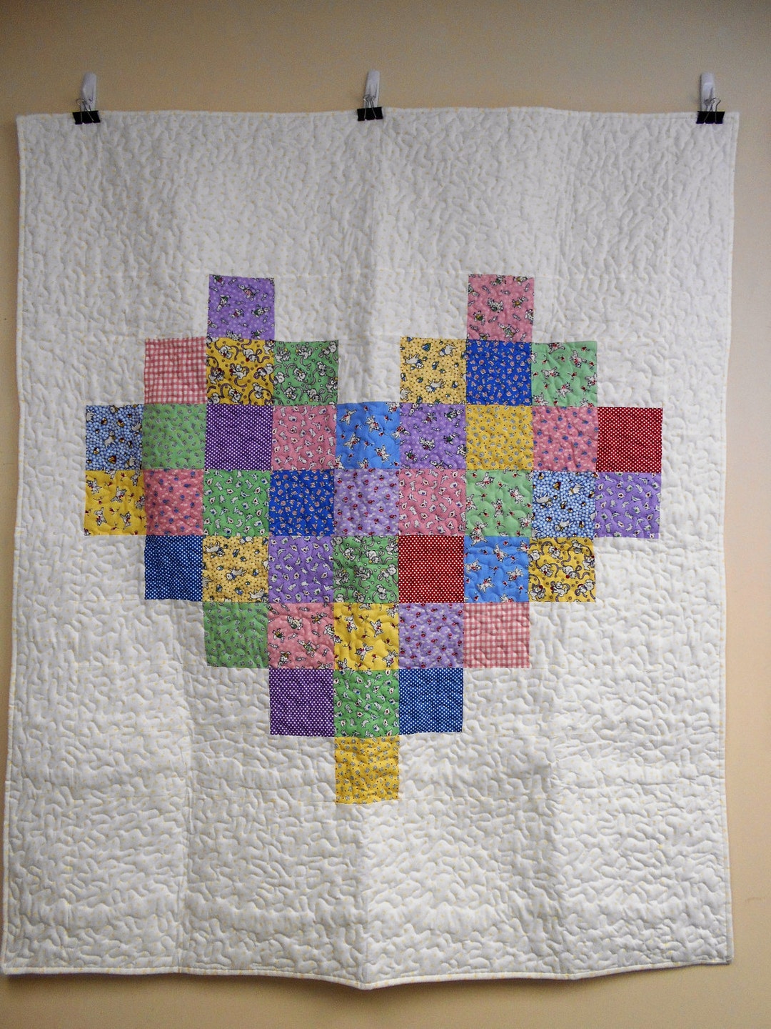 ハンドメイドパッチワークハートキルト：1930年代のアニマルプリント