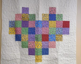 Edredón de corazón de patchwork hecho a mano: Edredón de franela con estampado animal de los años 30 (127 x 147 cm)