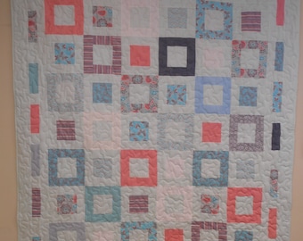 Handmade Twin Quilt: Modern Patchwork Block Design (66" x 75")