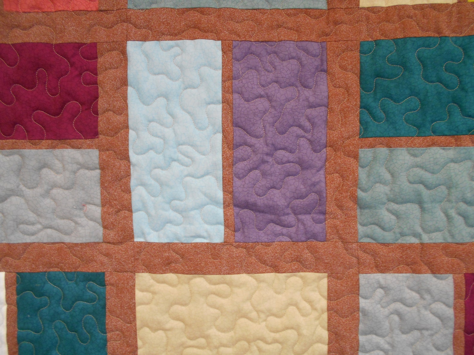 Twin Size Quilt, Warm Colored Large Block Modern Twin Size Quilt 68 X