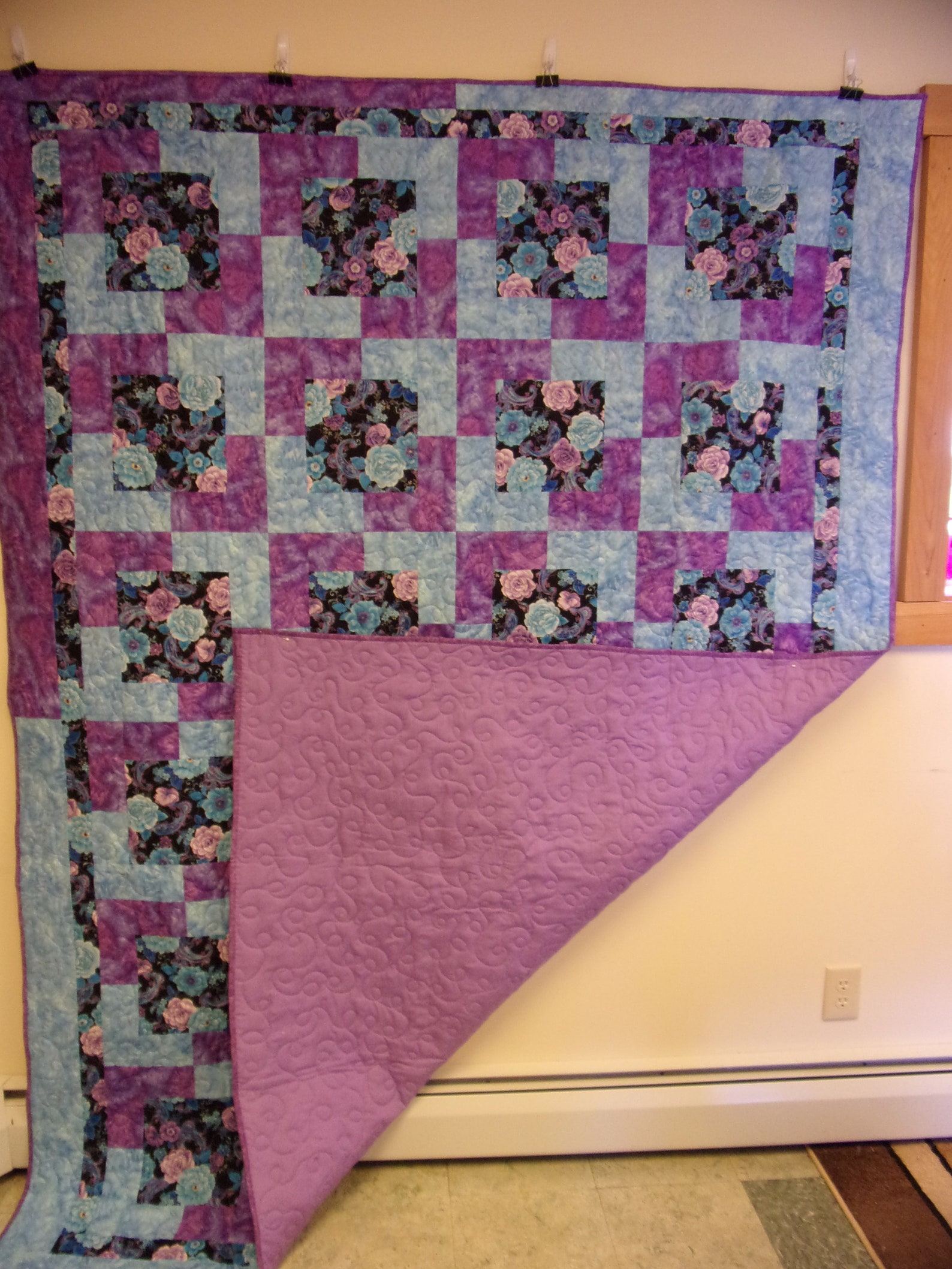 XL Full Size Quilt Light Blue and Purple Roses Town Square Etsy
