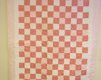 Patchwork Pink Nine Patch Crib Quilt, 48" x 65"