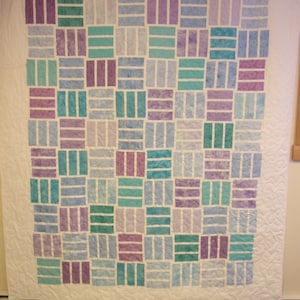 Handmade Patchwork  Quilt, Blue, Purple, Green Quilt 72" x 80"