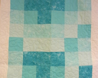 Baby Quilt, Shades of Teal Baby Quilt, 40"x 40"