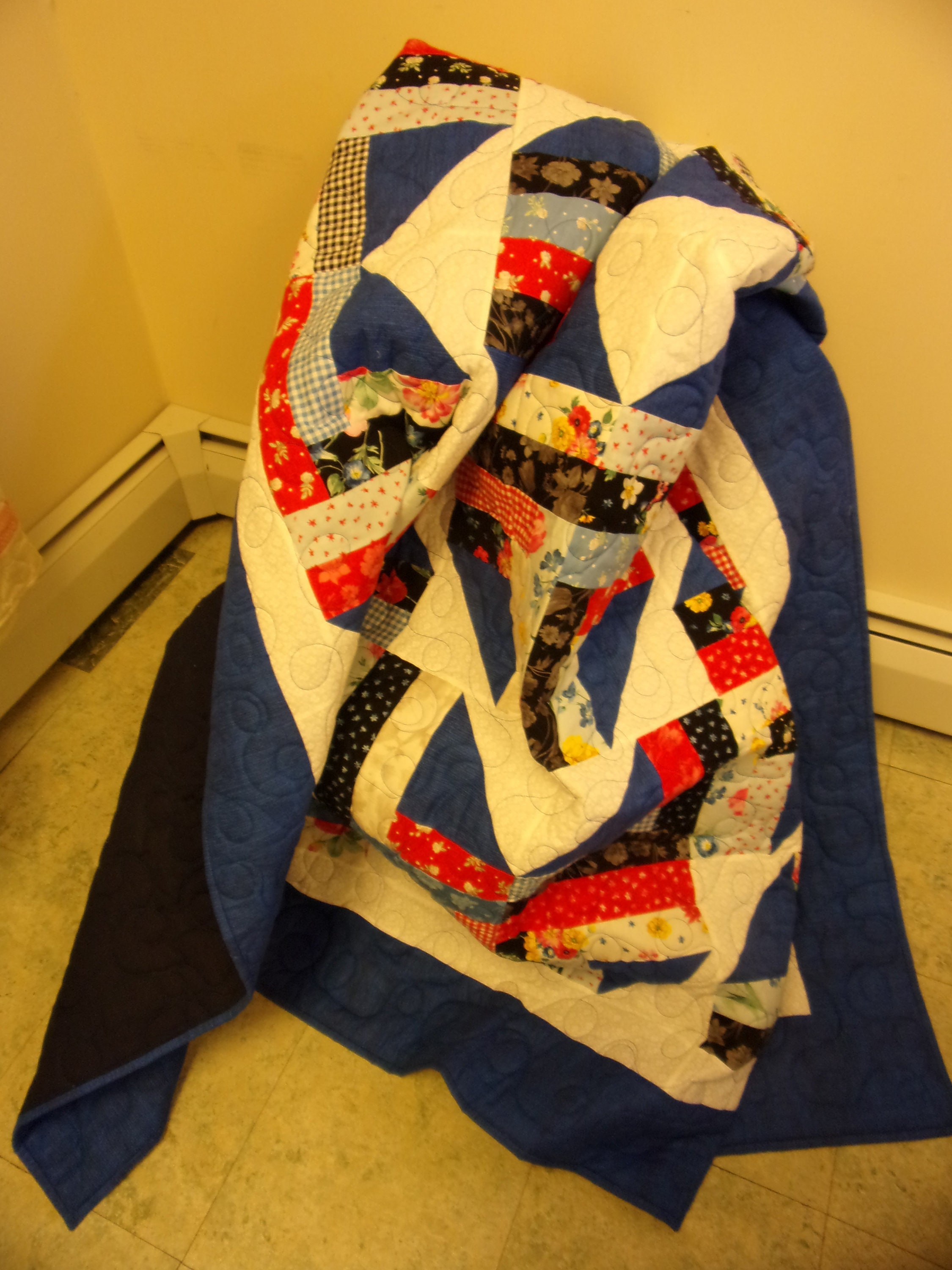 Quilt Full Size Diamond Set Log Cabin Quilt Blue and White Etsy